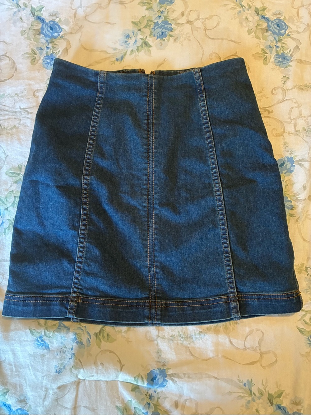 Free People Dark Blue Denim Mini Skirt - Paneled A-Line